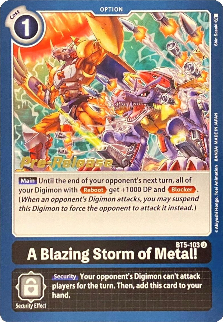 A Blazing Storm of Metal! [BT5-103] [Battle of Omni Pre-Release Promos] | Viridian Forest