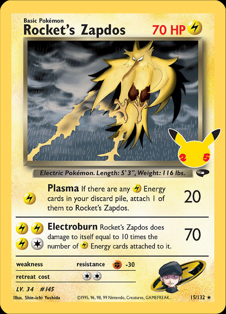 Rocket's Zapdos - 15/132 - Celebrations Classic Collection - Promo | Viridian Forest