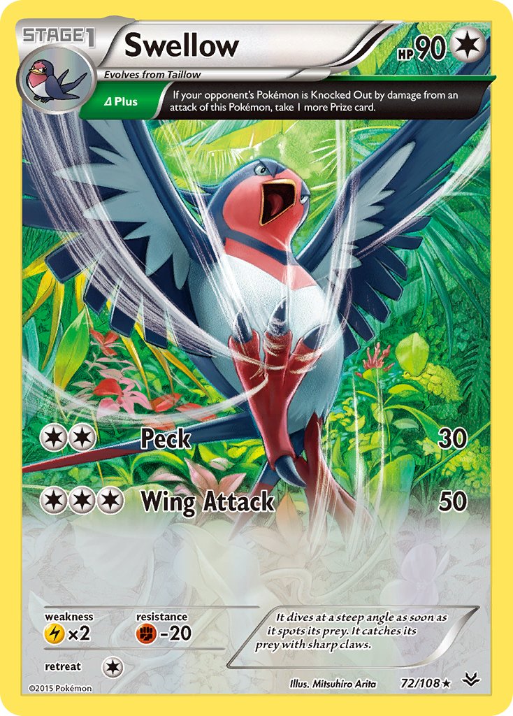 Swellow - 72/108 - Roaring Skies - Holo | Viridian Forest